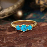 Round Cut Turquoise Engagement Ring Classic Three Stone Bridal Ring